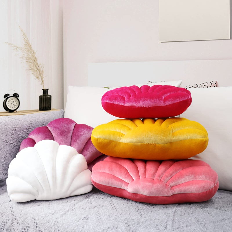 Yi-gog Seashell Pillow Sea Shaped Decorative Princess Throw Pillow 3D Velvet Soft Ocean Cute Throw Pillows for Bed Couch Chair Sofa Room 18 X 13 inch - Image 4